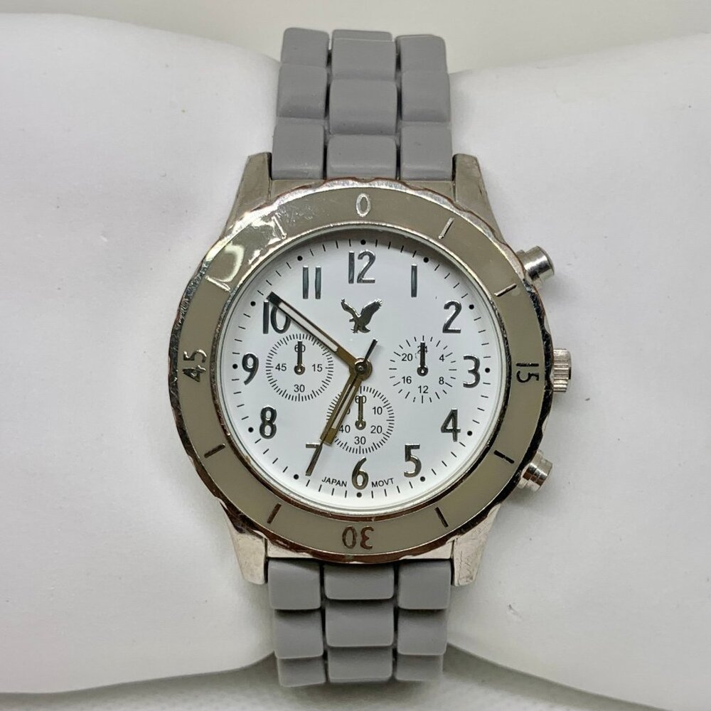 Eagle quartz analog unisex watch 37mm silver tone m gray bezel silicone running